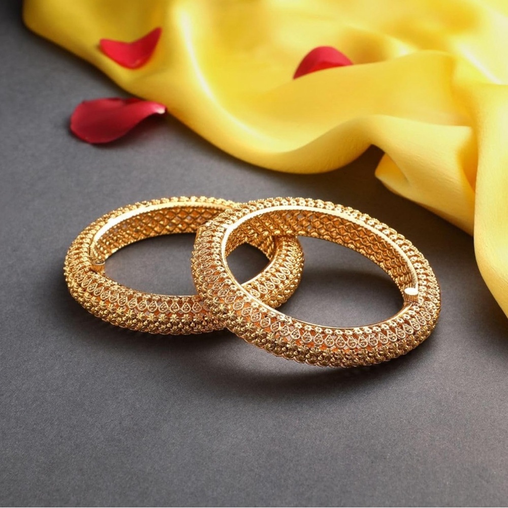 Set of 2 Gold Plated Traditional Ethnic Filigree Style Screw Closure Bangles